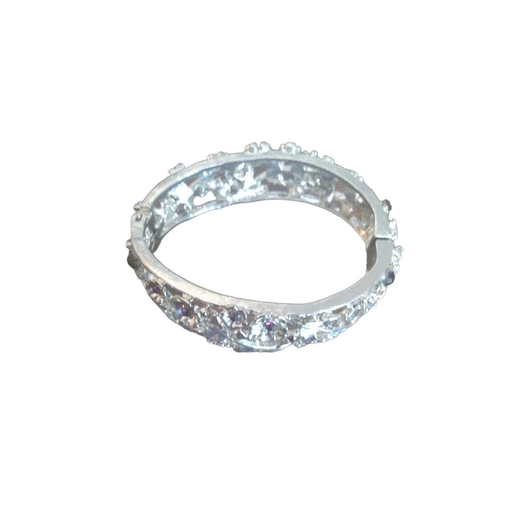 Thick Silvertone Hinged Bangle Bracelet - image 7